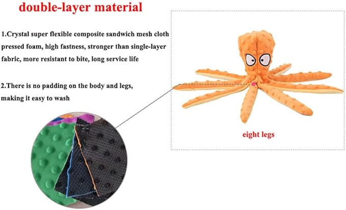 OUANGANC Octopus Dog Squeaky Toy No Stuffing Crinkle Paper in Legs for Small, Medium, and Large Breeds, Durable Puppy Chew Toys for Aggressive Chewers