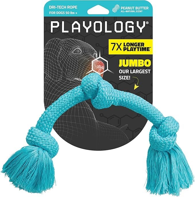 Playology Rope Toys for Dogs | Tug of War Dog Toy for Aggressive Chewers | Peanut Butter/Beef Scented Dog Toys | Medium Rope Toy for Interactive Play