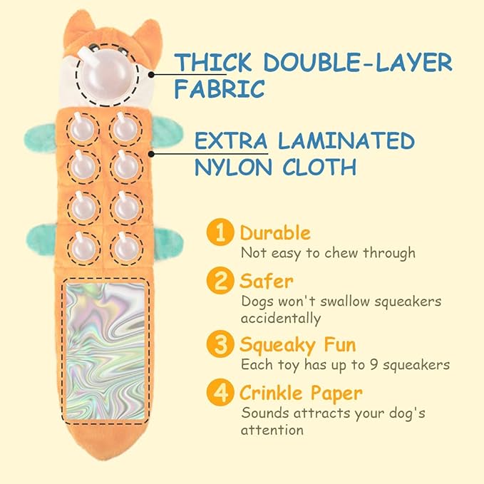 AWOOF No Stuffing Dog Toy, Crinkle Squeaky Dogs Teething Chew Toys Set for Small Medium Large Breed Puppies Aggressive Chewers,Durable Birthday Interactive Plaything Dogs Doggies Toys Bulk