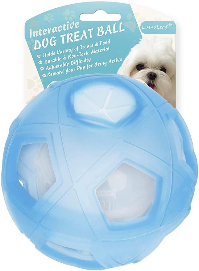 LumoLeaf Dog Treat Ball Toy, 7” Interactive Puzzle Feeder for Medium & Large Dogs, Treat Dispensing Toy with Adjustable Difficulty, Mental Stimulation & Slow Feeding, Blue, 18cm