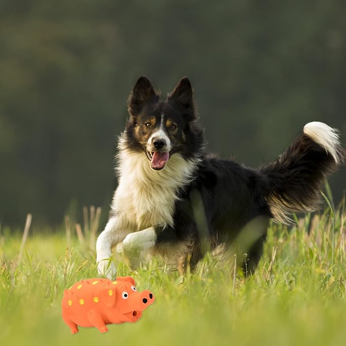 Pig Squeaky Dog Toy, 2 PCS Interactive Rubber Dog Chew Toy - Durable Latex Spot Grunting Pig Toys That Oink for Small Medium Large Dogs (Orange, Yellow)