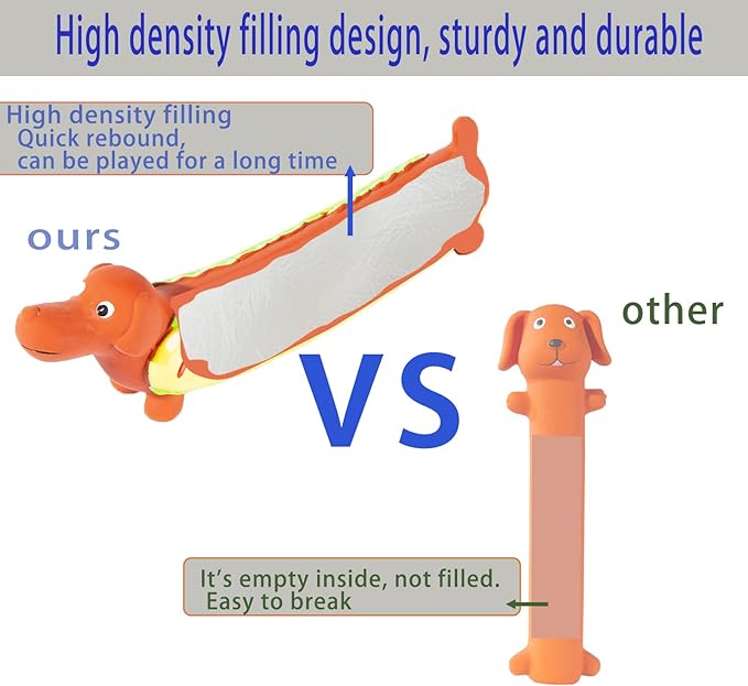 Dog Latex Squeaky Toys for Small/Medium/Large Breed,2 Pack Hot Dog Soft Rubber Fetch Interactive Funny Toys for Pet Puppy