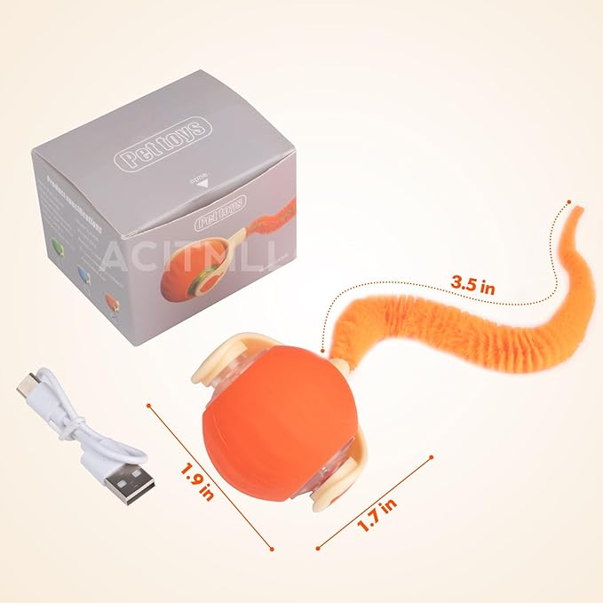 Interactive Dog Cat Ball Toy, Automatic Moving Cat Toy with Feather Tail, Electric Pet Smart Chase Ball Rechargeable, Silicone Material, for Puppy Kitten (Green)