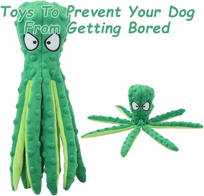 Whiskerspot Eco-Friendly Octopus Plush Dog Toy - No Stuffing, Durable and Fun Chew Toy for Dogs, Blue and Green (B)
