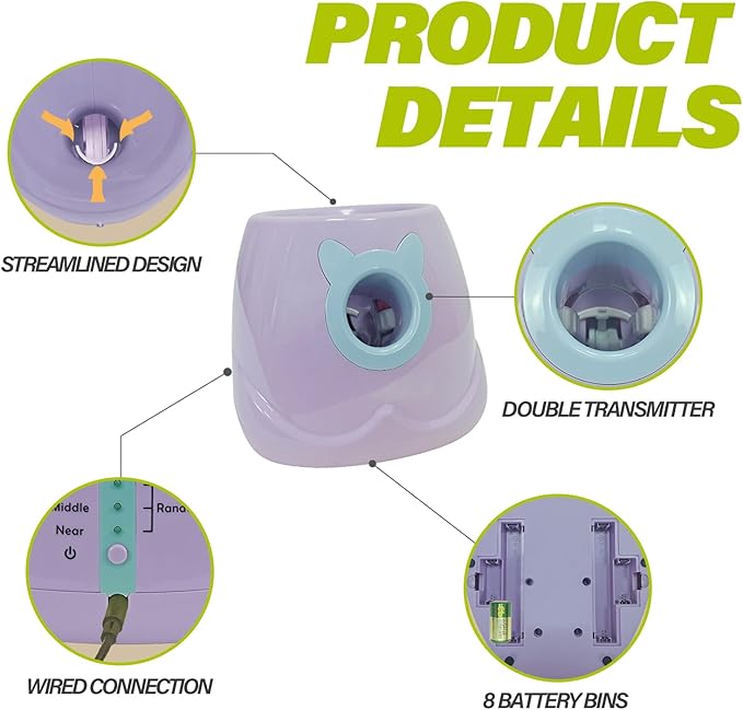 BESTHLS Automatic Dog Ball Launcher Interactive Tennis Ball Thrower Machine for Small Medium Dogs Fetching Distance 10-30ft (Purple)