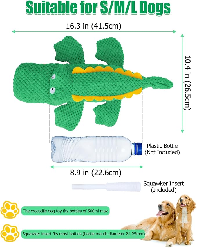 SCHITEC Squeaky Dog Toys, No Stuffing Crinkle Plush Water Bottle Dog Toy, Interactive Squawking Puppy Teething Pet Chew Toy for Small Medium Large Dogs