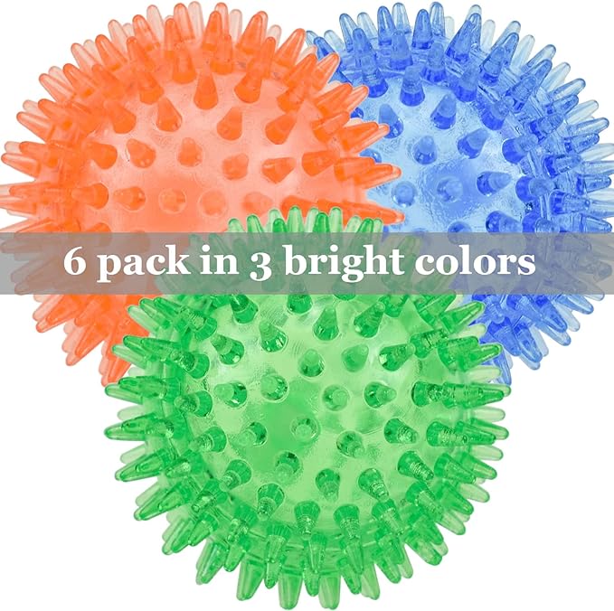 6pack Squeaky Dog Toys Spiky Dog Balls Cleans Teeth and Promotes Dental and Gum Health for Your Pet Squeaker Ball Toys for Aggressive Chewers (S 6PACK)