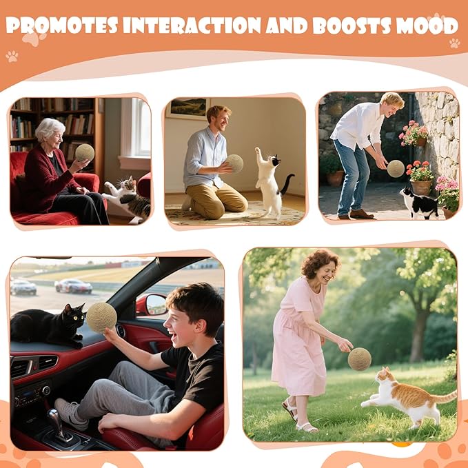 Sisal Cat Ball Toy, Large 6.3-inch Interactive Natural Cat Scratching Ball, Perfect Scratcher for Indoor Cats' Exercise and Fun