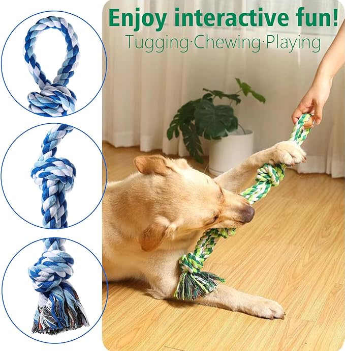 Dog Rope Toy, 2 Pcs Indestructible Dogs Toys, Dog Chew Toys for Aggressive Chewers, Tough Puppy Teething Chew Toys for Boredom, Dental Cleaning Tug of War Dog Toy, Great for Small to Large Breed