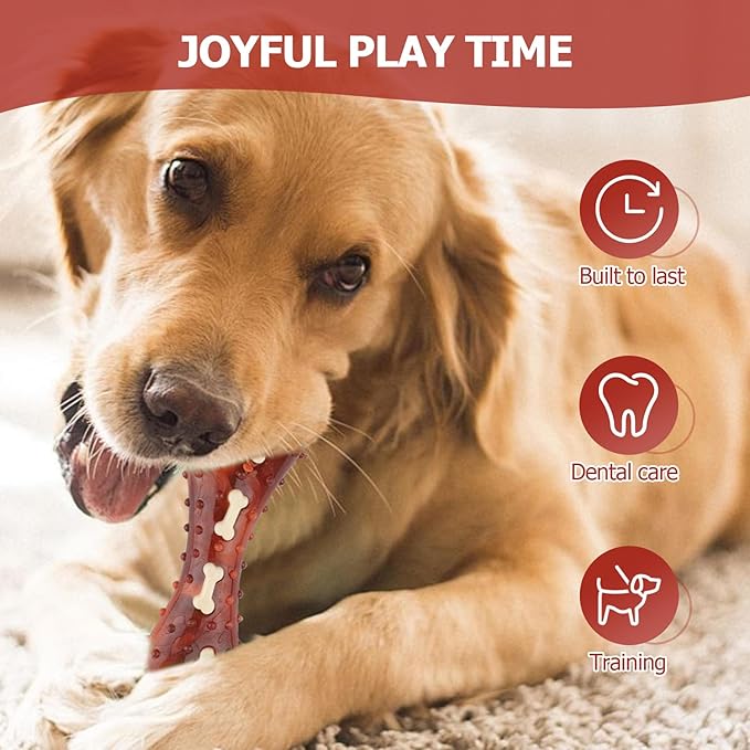 Durable Dog Chew Toy for Aggressive Chewers - Tough Nylon Bone for Medium & Large Dogs, Long-Lasting Indestructible Dog Toy with Real Beef Flavor, Reduces Anxiety & Promotes Dental Health (B)