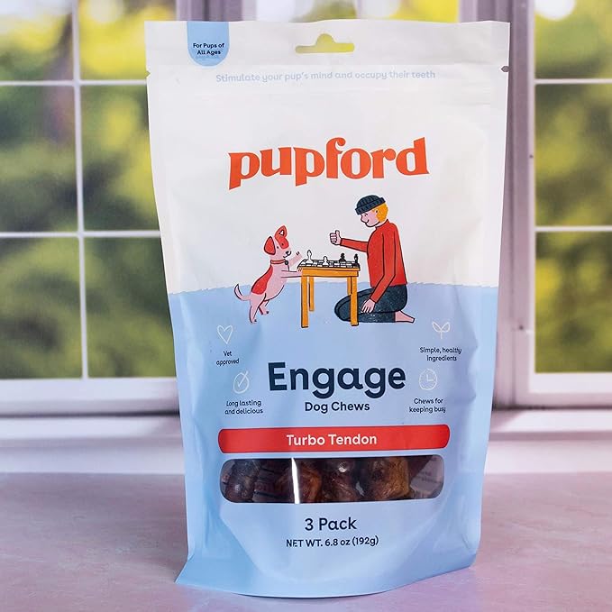 Pupford Turbo Beef Tendon Chews for Dogs & Puppies, All-Natural Dog Chew with Glucosamine for Joint Health, Long-Lasting Toy, Great for Teething (3 Count)