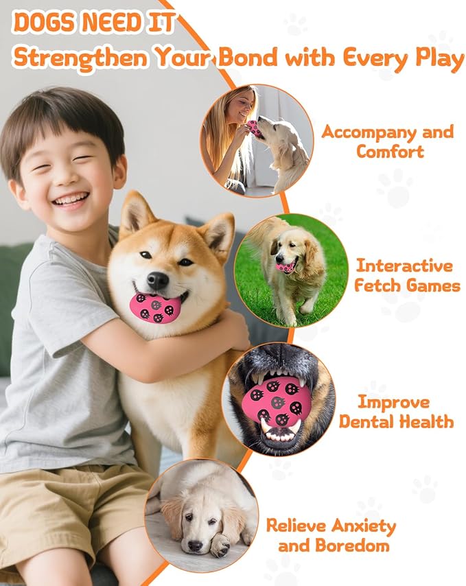 SCHITEC Squeaky Dog Toys for Aggressive Chewers, Tough Rubber Bouncy Balls for Boredom, Durable Pet Chew Toy Ball for Large Medium Breed Dogs (2.8 * 3.7inch)