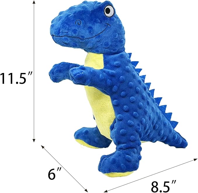 No Stuffing Dog Toys for Aggressive Chewers, Squeaky Wrinkled Toys, Durable Dog Chew Toys, Soft and Tough Plush Toys, Suitable for All Breeds of Dogs. (Dinosaur (Blue))