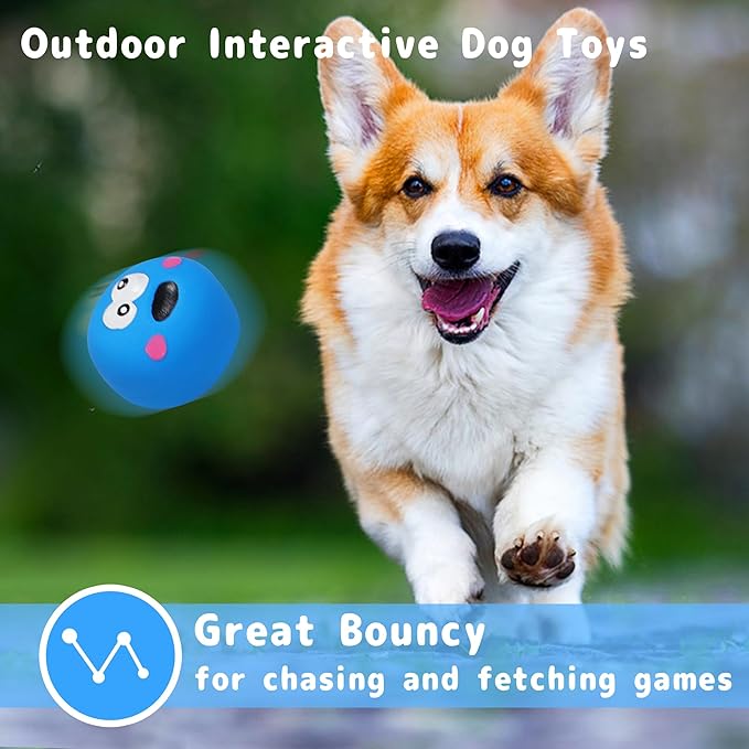 Dog Squeaky Toys, Latex Squeaky Dog Balls with Cute Big Eyes for Pet Dogs - Suitable for Teething Puppies, Small Dogs and Medium Dogs in Outdoor Chase and Fetch (3 Pcs)