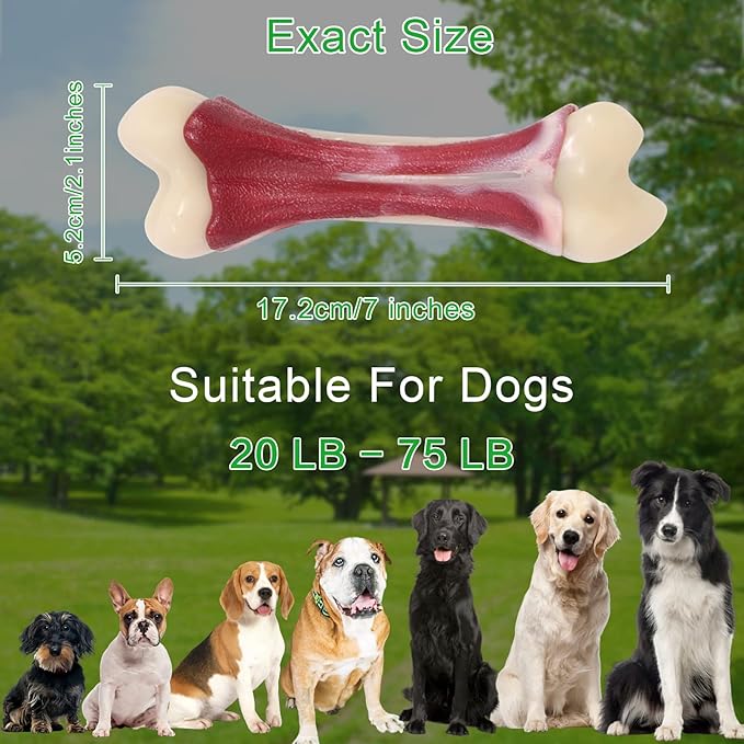 2 Pack Dog Chew Toys for Aggressive Chewers, Beef Flavor Indestructible Nylon Puppy Bone Tough Teething & Calming for Large Medium Breeds(20lbs-75lbs) Birthday Gift Christmas