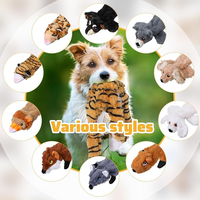 Sratte 10 Pcs Dog Squeaky Toys No Stuffing Crinkle Pet Toy for Aggressive Chewers Plush Teething Puppy Squeak Toys Animals Chew Supplies for Small Medium Large Pet, 10 Styles (Delicate Style)