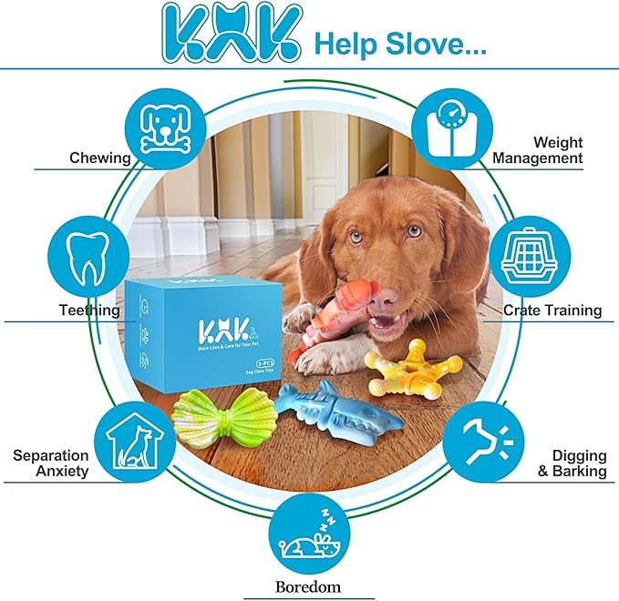 KXK Durable Dog Chew Toys for Aggressive Chewers Large Medium Small Breed, Tough Dog Toys for Large Medium Small and Puppies Teeth Cleaning, Pet Toy with Durable Nylon (New-4 Pack)