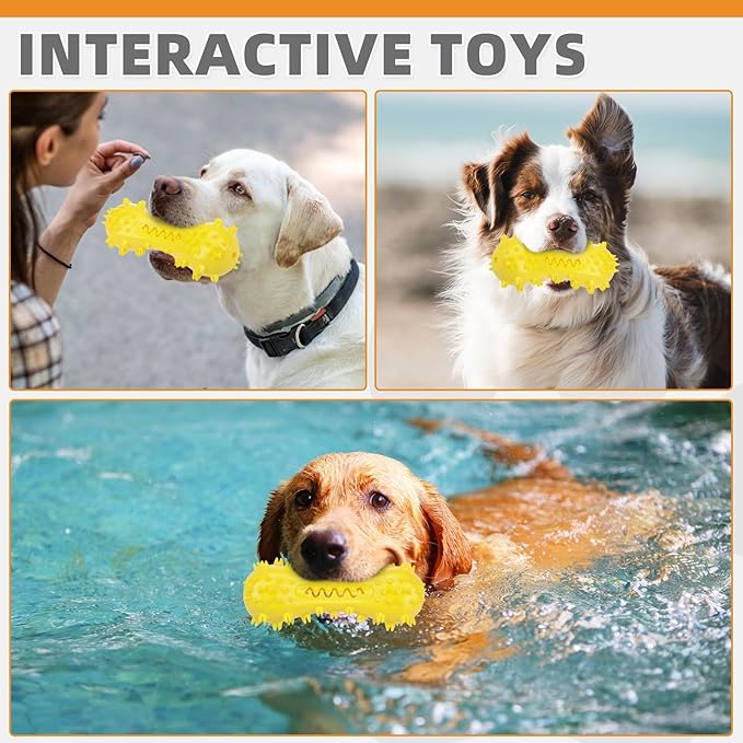 KOOLTAIL Floating Dog Toys for Swimming Pool,Summer Bumper Toy for Water,Indestructible Dog Toothbrush Chew Toy,Interactive Training Squeaky Toys for Aggressive Chewers Small Medium Large Dogs,Yellow