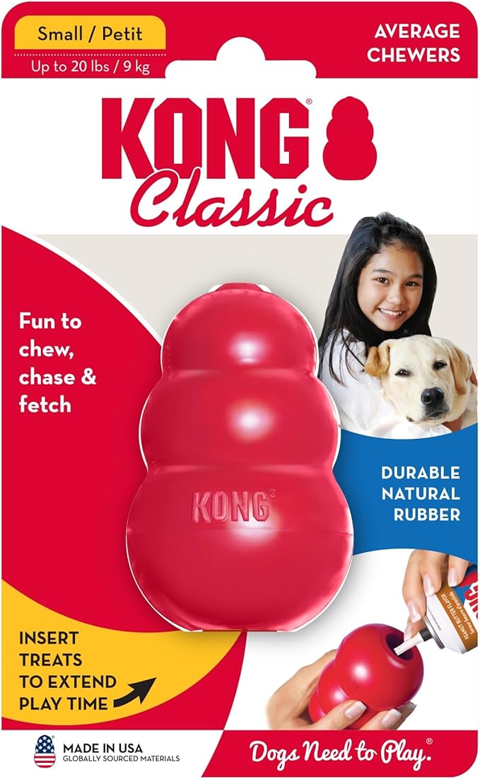 KONG Classic Stuffable Dog Toy - Fetch & Chew Toy for Dogs - Treat-Filling Capabilities & Erratic Bounce for Extended Play Time - Durable Natural Rubber Material - for Small Dogs (Pack of 2)
