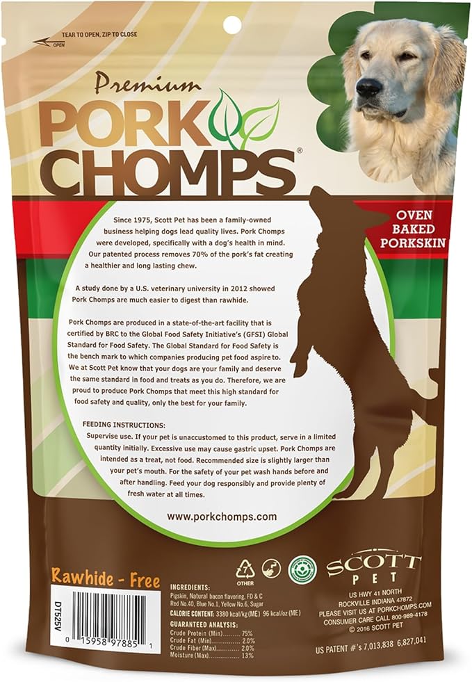 Pork Chomps Baked Pork Skin Dog Chews, 6-inch Twists, Bacon Flavor Wrap, 4 Count