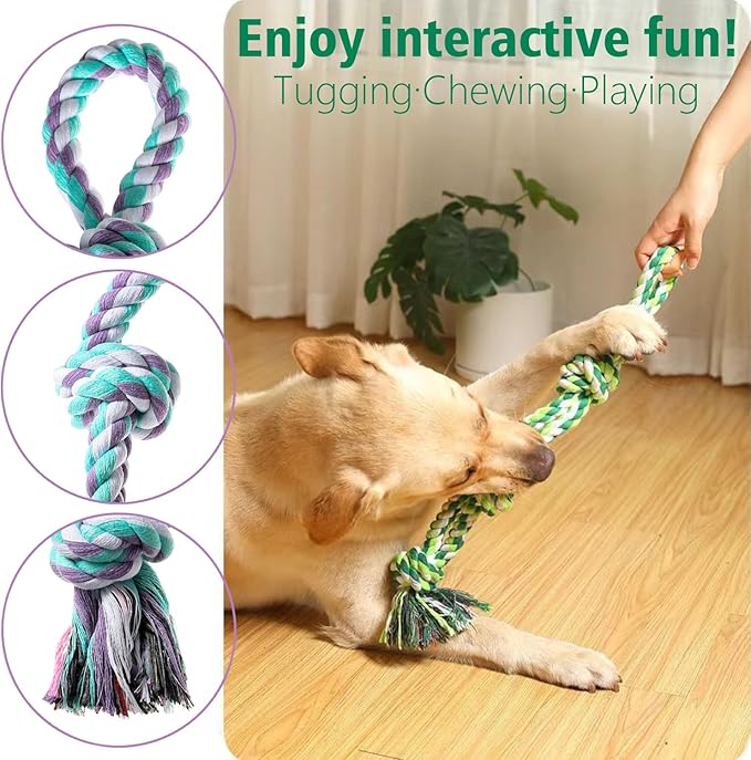 Dog Rope Toy, 2 Pcs Indestructible Dogs Toys, Dog Chew Toys for Aggressive Chewers, Tough Puppy Teething Chew Toys for Boredom, Dental Cleaning Tug of War Dog Toy, Great for Small to Large Breed