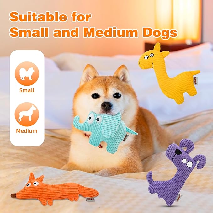 Squeaky Dog Toys, Cute Plush Toy for Dogs Indoor Play, Interactive Dog Toys with Non-Shedding Material for Small and Medium Dogs - Elephant & Giraffe, yellow