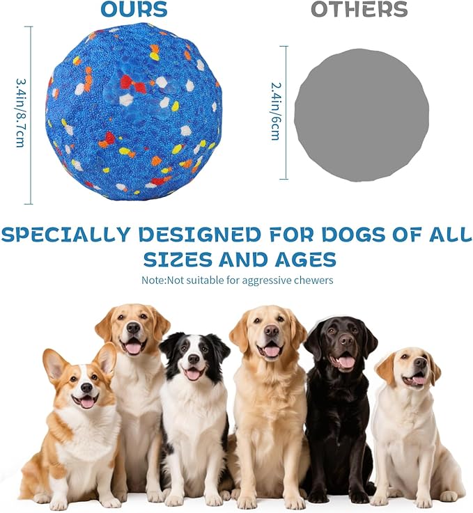 3.4" Interactive Dog Ball–2025 Upgraded Vibrating Dog Ball Made of E-TPU,Ultra-Durable&Rechargeable for Aggressive Chewers, Indoor & Outdoor Play, Keeps Dogs Active,for Small/Medium/Large Dogs