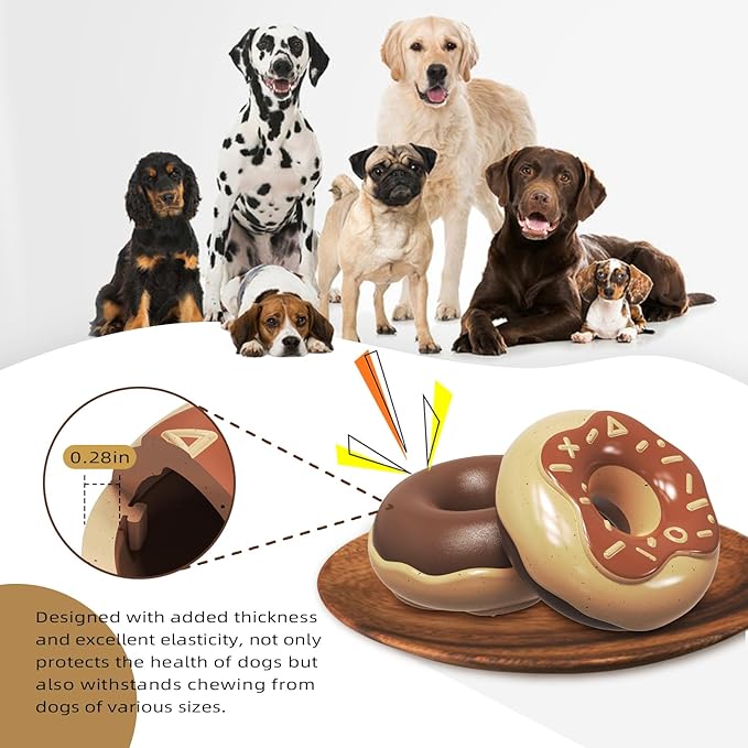 Dog Chew Toys for Aggressive Chewers, Indestructible Tough Squeaky Mental Stimulation Teeth Grinding Interactive Dog Chew Toys for Small/Medium/Large Dog Breeds, Creamy Scent Donut Brown
