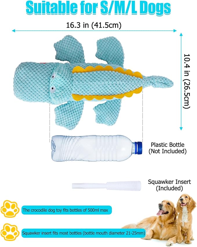 SCHITEC Squeaky Dog Toys, Crinkle Plush Water Bottle Toy with No Stuffing Body, Interactive Squawking Pet Chew Toy for Puppy Small Medium Large Dogs