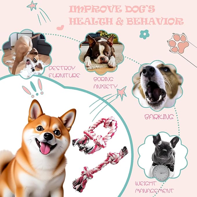 2-Pack Dog Rope Toy Durable Cotton Dog Chew Toys for Aggressive Chewers Interactive Tug of War and Teeth Cleaning for Small to Medium Breed Pets(Pink, Medium)