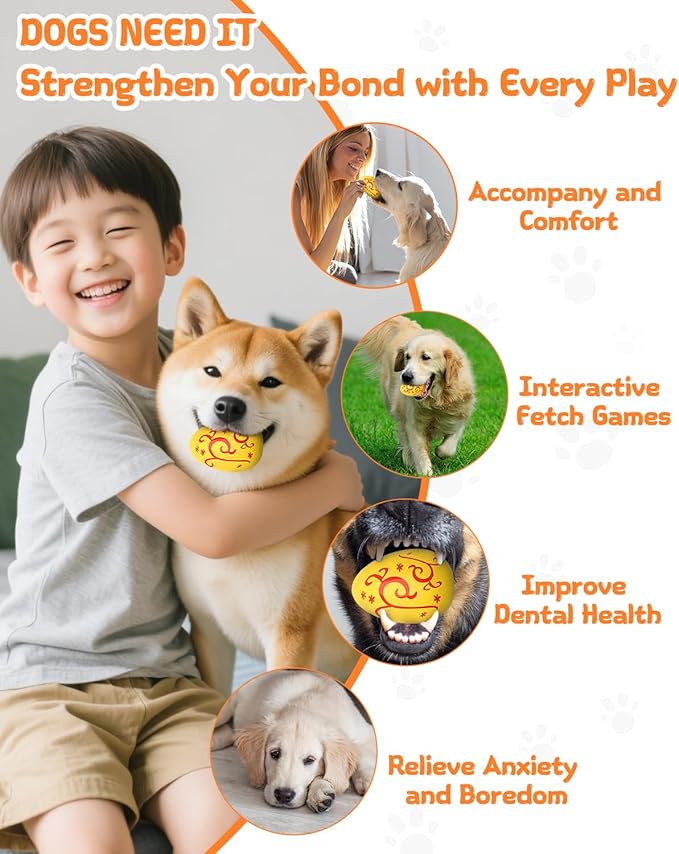 SCHITEC Squeaky Dog Toys for Aggressive Chewers, Tough Rubber Bouncy Balls for Boredom, Durable Pet Chew Toy Ball for Large Medium Breed Dogs (2.8 * 3.7inch)