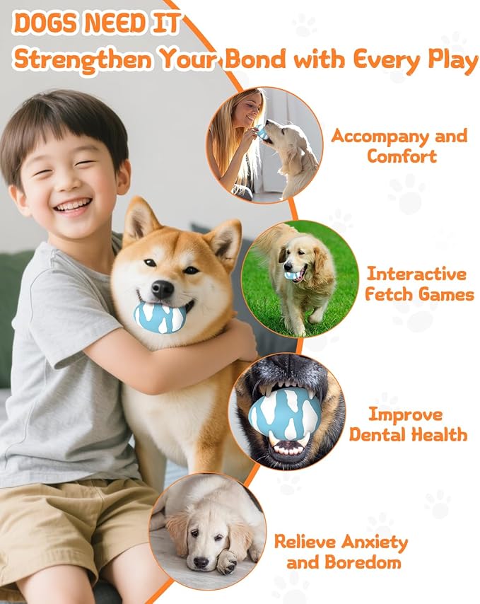 SCHITEC Squeaky Dog Toys for Aggressive Chewers, Tough Rubber Bouncy Balls for Boredom, Durable Pet Chew Toy Ball for Large Medium Breed Dogs (2.8 * 3.7inch)