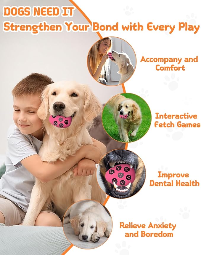 SCHITEC Squeaky Dog Toys for Aggressive Chewers, Tough Rubber Bouncy Balls for Boredom, Durable Pet Chew Toy Ball for Large Medium Breed Dogs (3.4 * 4.5inch)