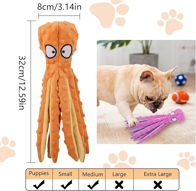 Dog Squeaky Toys Octopus, No Stuffing Plush Toys, Squeaky Octopus Dog Toy - Durable Plush for Puppies, Interactive Dogs Toys for Aggressive Chewers (Purple+Blue)