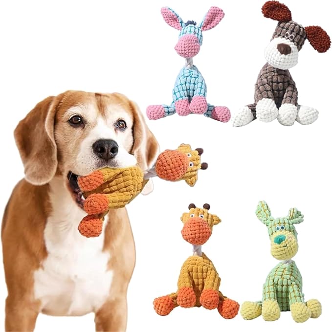 2025 Upgrade Colorful Indestructible Plush Dog Toys for Aggressive Chewers Small Medium Large Breed, Crinkle Squeaky Puppy Chew Toys for Teething, Mellow Calming Pillow Toys (Grey Donkey)