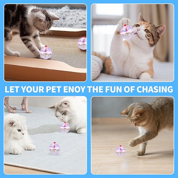 4 Piece Light Up Cat Balls Ghost Hunting Equipment, Indoor Motion-Activated Magic Cat Ball, Plastic Glowing Pet Toys