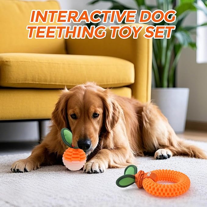 2-Pack Dog Teeth Cleaning Toys, Durable TPU Bite and Brush Dog Toys for Small and Medium Dogs, Dental Chew Toys for Puppy Teething