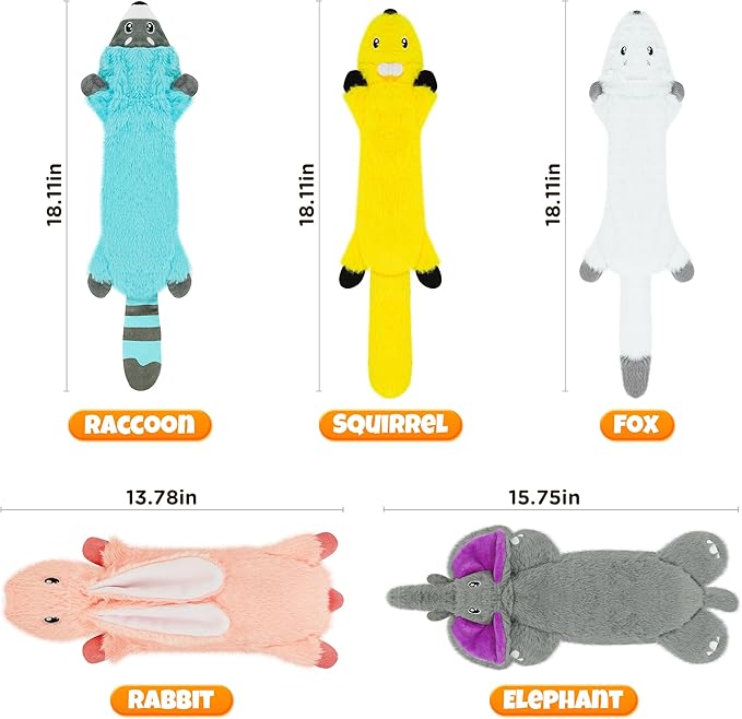 No Stuffing Dog Squeak Toys, Flat Soft Plush Dogs Chew Toy for Small Medium Large Breed Chewer Durable Cute Fun Squeaky Interactive Teething Puppies Pet Supplies to Keep Them Busy Best Birthday Gifts