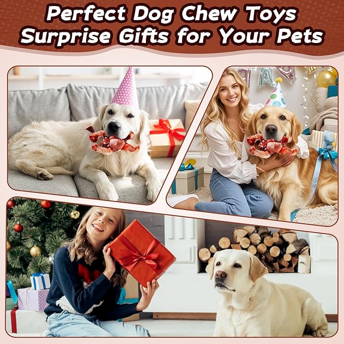Tough Dog Toys for Aggressive Chewers – Indestructible Chew Toys for Medium & Large Dogs, Squeaky Toys to Keep Them Busy, Reduce Anxiety, Bacon Flavor
