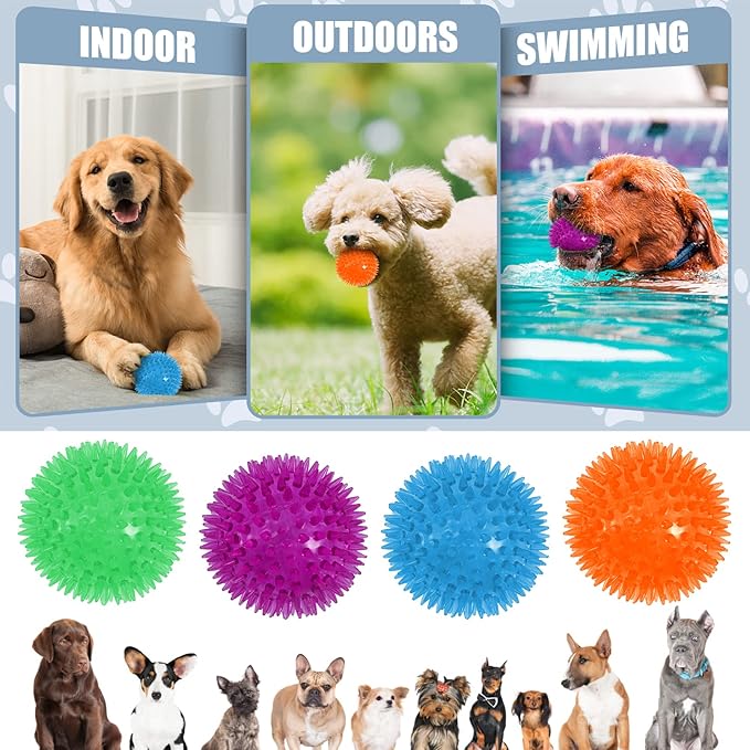 12Pack Squeaky Toys, 2.5" Spiky Ball, Cleans Teeth, Squeaky Balls for Aggressive Chewers, Bright Color Toys for Small, Medium & Large Dogs