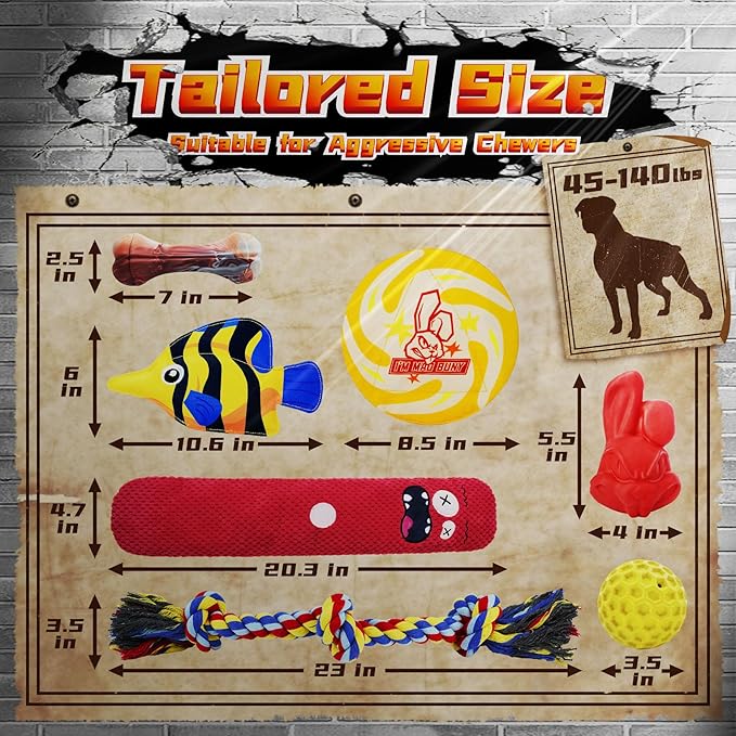 Heavy Duty Various Dog Chew Toys for Aggressive Chewers, 9 Pack Indestructible Large Dog Toys Include Tug Chew & Rope Toy, Squeaky Toys for Medium Large Breed Dogs (for Powerful Chewers)