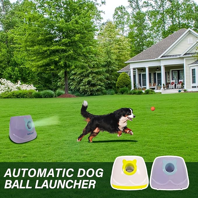 Automatic Dog Ball Launcher for Small to Medium Sized Dogs, Dog Interactive Toy Pet Ball Thrower with Balls (Yellow)