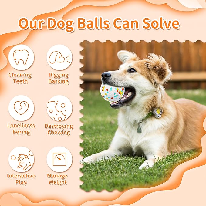 2 Pack Indestructible Dog Tennis Balls for Aggressive Chewers: Interactive Pet Toys, Herding and Jolly Ball for Dogs, Durable, Bouncy, and Water Toy Fetch Balls (White, Orange)
