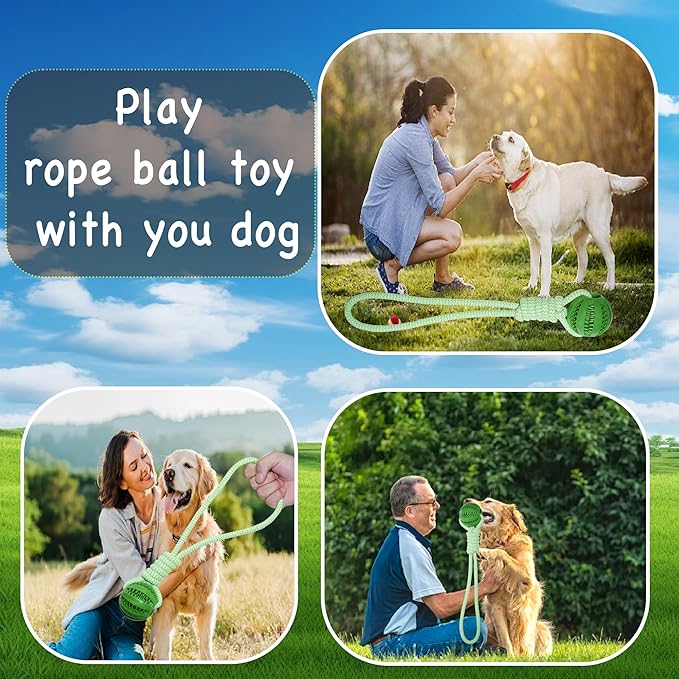 Dog Rope Toy, Dog Toy with Rubber Ball for Small and Medium Dogs, Training & Promoting Relationship Durable Outdoor Puppy Chew Toys for Teeth Cleaning, Fetch & Training(Green)