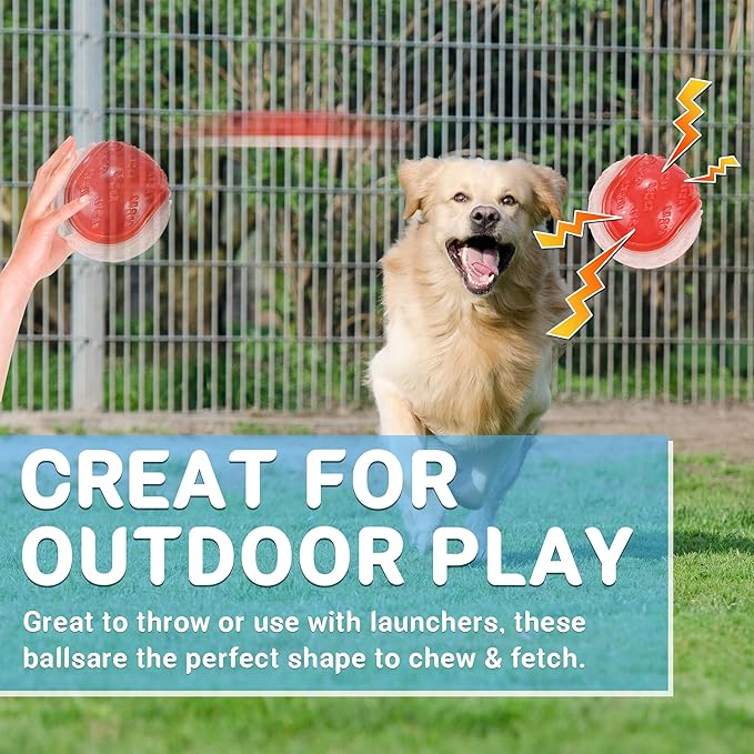 Glow Dog Ball, 3.5” Squeaky Dog Toy Ball, Dog Rubber Ball Toys for Small and Medium Large Dogs, Durable Dog Fetch Toys Puppy Chew Toys Pack of 4