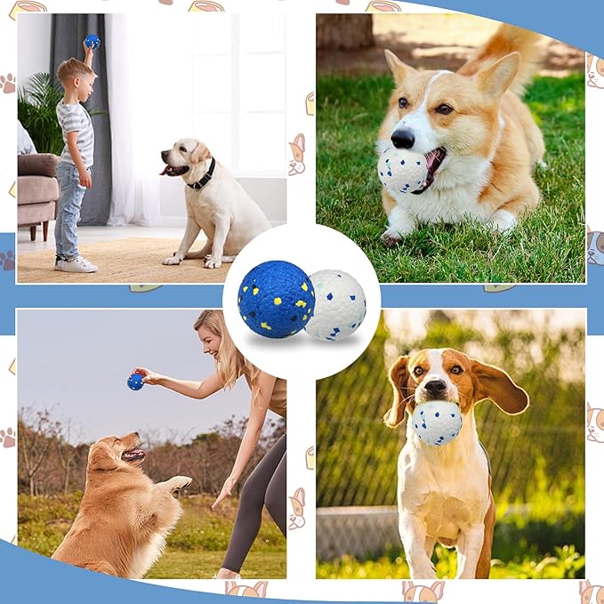 2 Pack Dog Indestructible Tennis Balls for Dogs Durable Bouncy Balls for Aggressive Chewers Interactive Dog Toys for Water Toy Fetch(White,Blue)