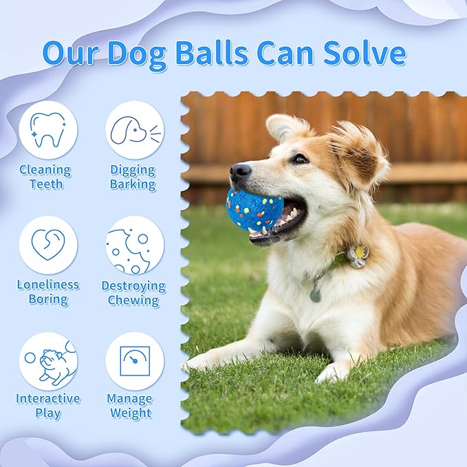 2 Pack Indestructible Dog Tennis Balls for Aggressive Chewers: Interactive Pet Toys, Herding and Jolly Ball for Dogs, Durable, Bouncy, and Water Toy Fetch Balls (White, Blue
