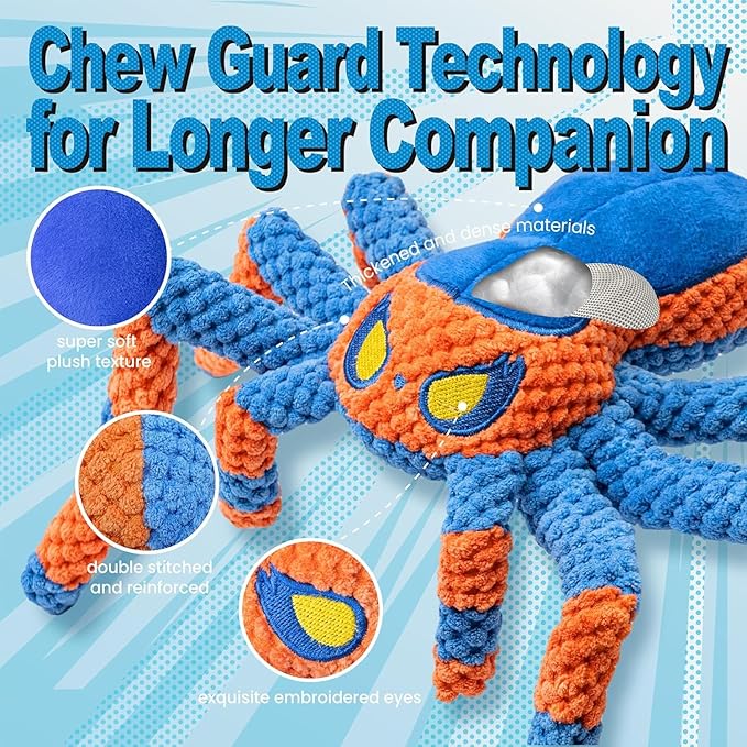 LEGEND SANDY Dog Toys for Aggressive Chewers, Large Dog Toys to Keep Them Busy, Interactive Pet Toys, Squeaky Puppies Toys, Tug of War Puppy Toy, Crinkle Doggeis Toy (Blue Spider)
