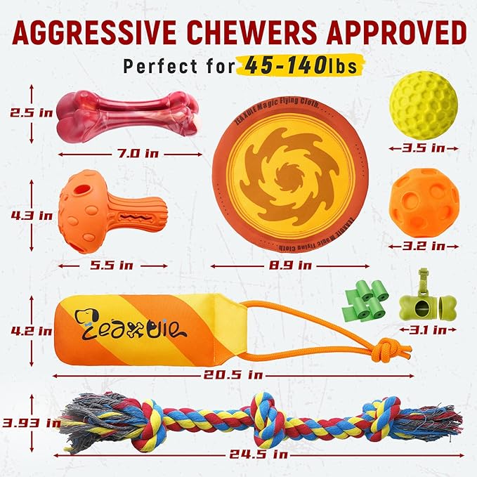 Zeaxuie 12 Pack Heavy Duty Various Dog Chew Toys Pack for Aggressive Chewers - Includes Large Rope Toys, Squeaky Toys & Indestructible Chew Bone for Medium, Large & X-Large Dogs (for Super Chewers)