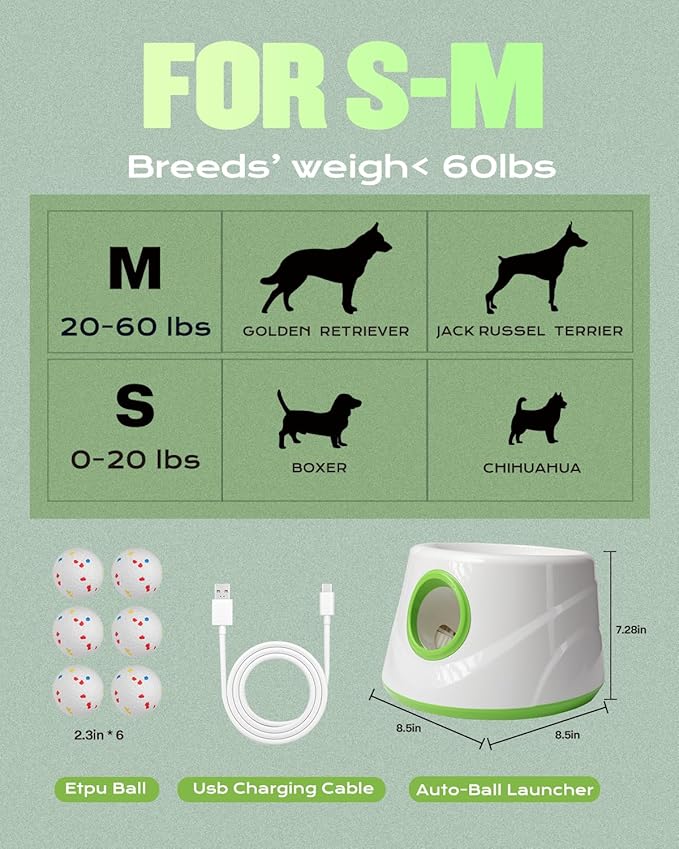 Automatic Dog Ball Launcher, Ball Thrower for Dogs - 6 Tennis Balls